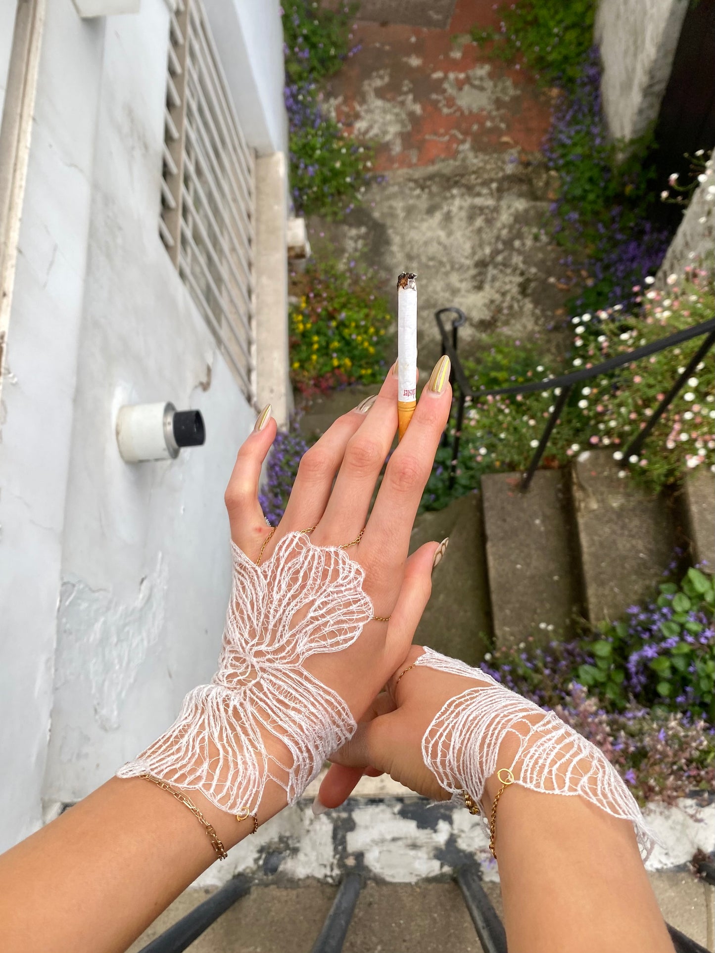 “Indoor love” white gloves.